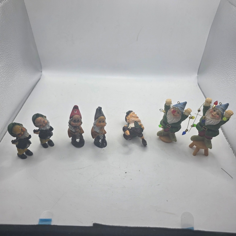 Vintage Gnome Dwarf Christmas Ornaments Figurines Lot of 7 Mini Holiday Decor